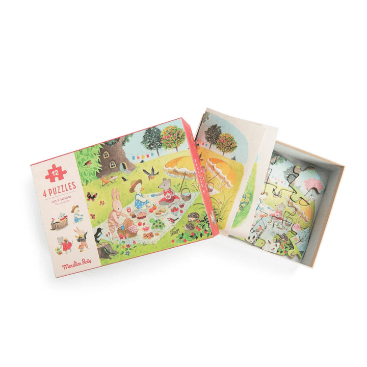Grande Famille - 4 Mini Puzzles Four Seasons by Moulin Roty - Maude Kids Decor