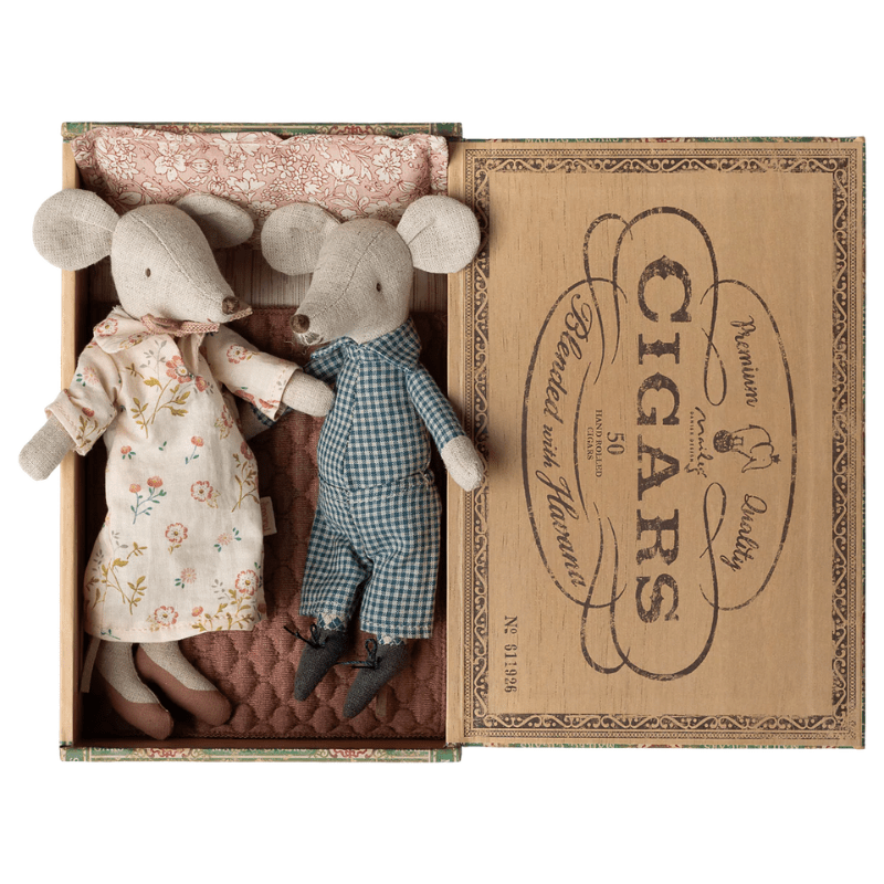 Grandma and Grandpa Mice in Cigarbox by Maileg - Maude Kids Decor