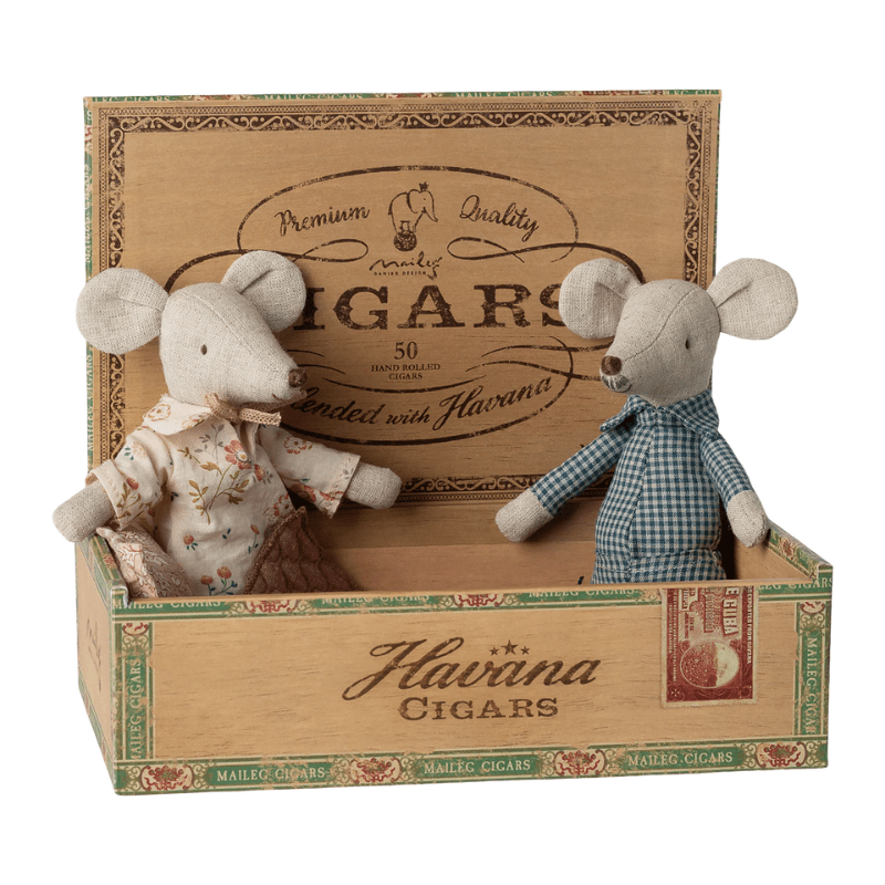 Grandma and Grandpa Mice in Cigarbox by Maileg - Maude Kids Decor