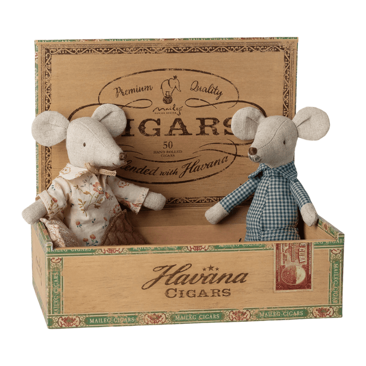 Grandma and Grandpa Mice in Cigarbox by Maileg - Maude Kids Decor