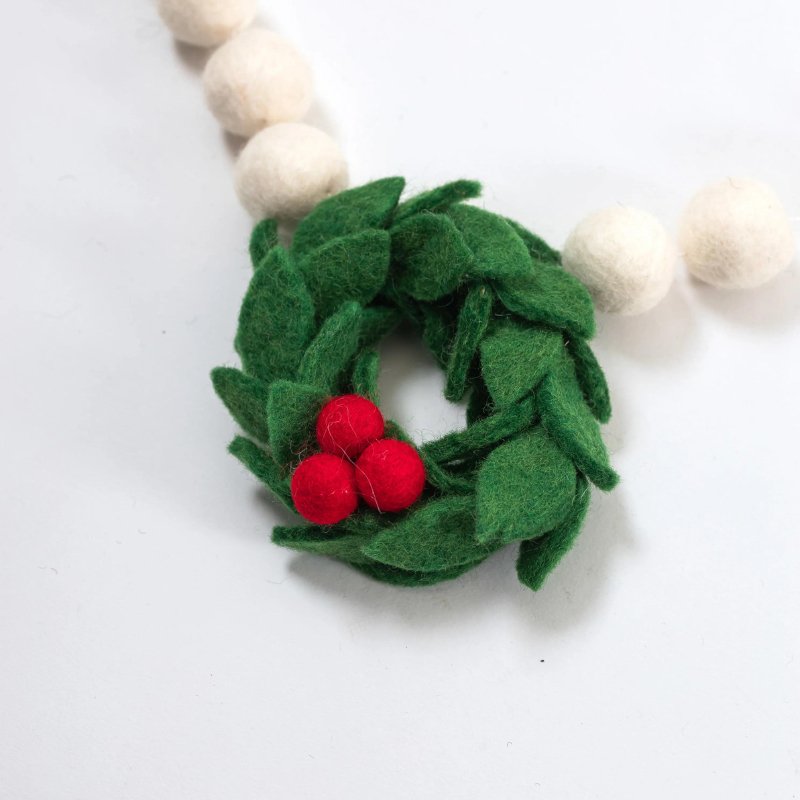 Holly Wreaths Christmas Felt Garland by Lil' North Co. - Maude Kids Decor