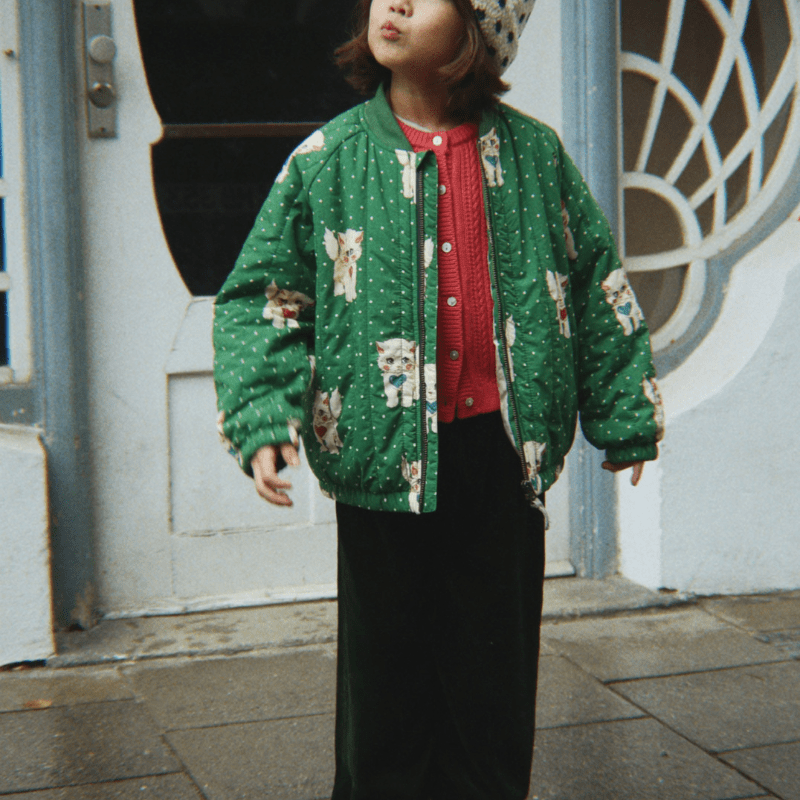 Juno Printed Bomber Jacket | Dot Miao Verde by Konges Sløjd - Maude Kids Decor
