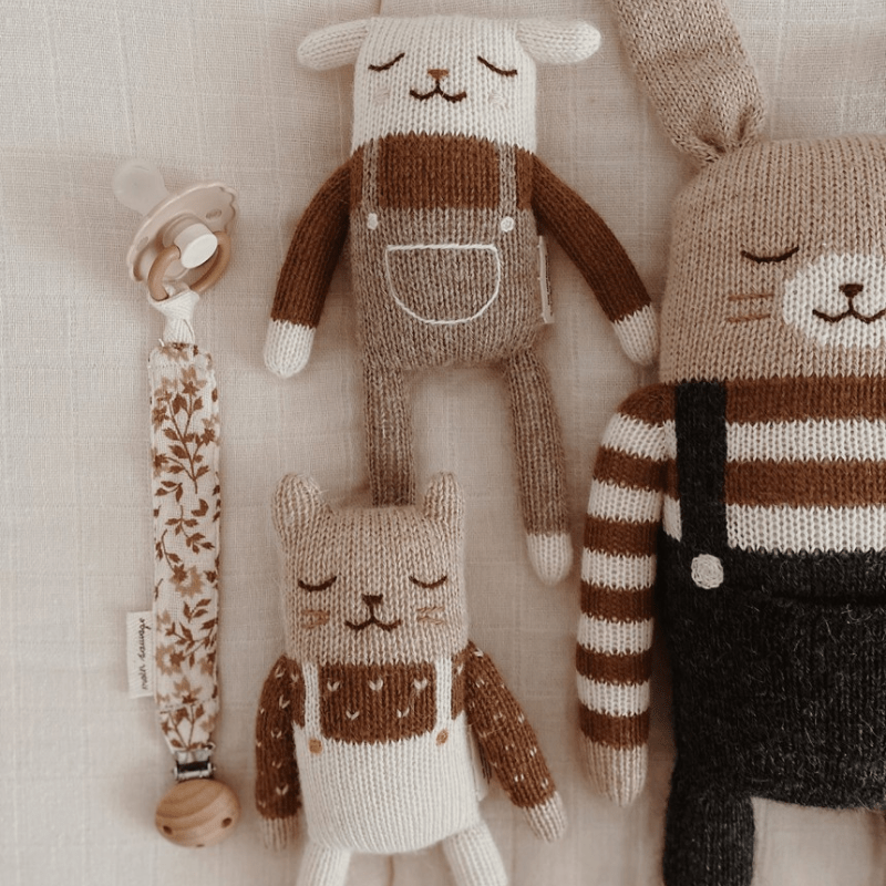 Kitten Alpaca Knit Toy | Ecru Overalls by Main Sauvage - Maude Kids Decor