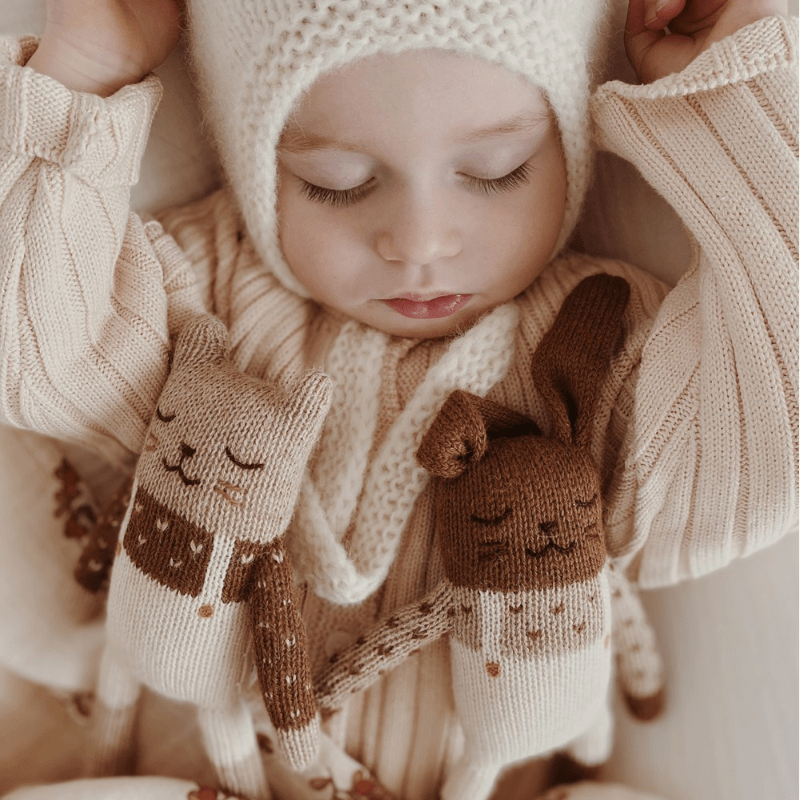 Kitten Alpaca Knit Toy | Ecru Overalls by Main Sauvage - Maude Kids Decor