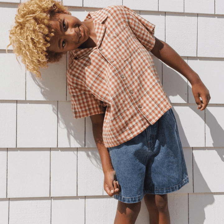 Lapel Collar Short Sleeve Shirt | Poppy Gingham by Rylee &amp; Cru - Maude Kids Decor
