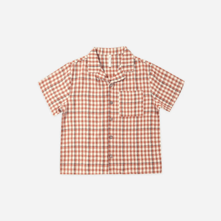 Lapel Collar Short Sleeve Shirt | Poppy Gingham by Rylee &amp; Cru - Maude Kids Decor