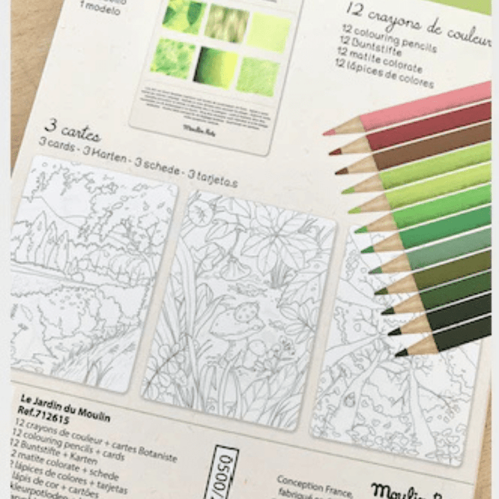 Le Botaniste 12 Nature Colouring Pencils and Cards by Moulin Roty - Maude Kids Decor