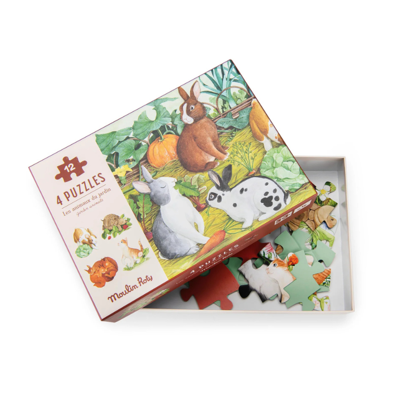 Le Jardinier - Garden Animals 4 Mini Puzzles by Moulin Roty - Maude Kids Decor