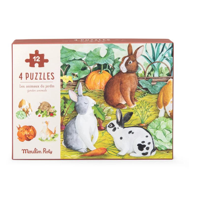 Le Jardinier - Garden Animals 4 Mini Puzzles by Moulin Roty - Maude Kids Decor