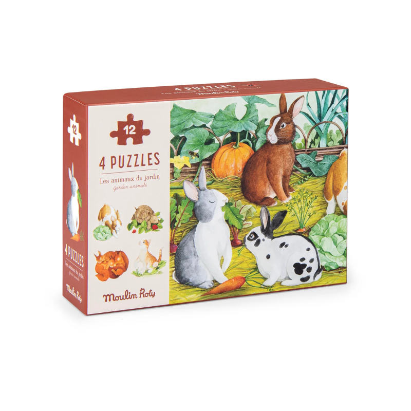 Le Jardinier - Garden Animals 4 Mini Puzzles by Moulin Roty - Maude Kids Decor
