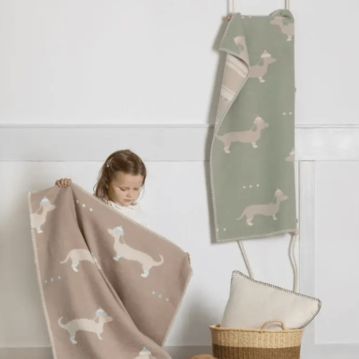 LENA Baby Blanket - Dachshund | Light Green by David Fussenegger - Maude Kids Decor