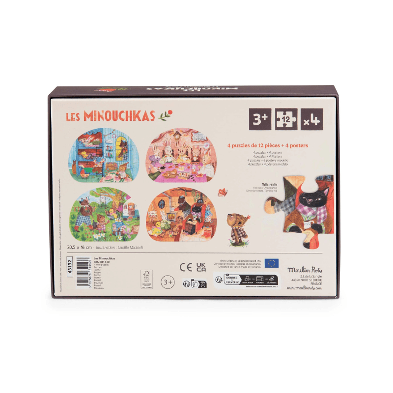 Les Minouchkas - 4 Mini Puzzles A Perfect Day by Moulin Roty - Maude Kids Decor