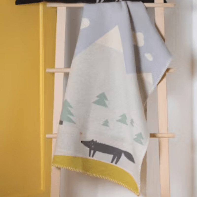 LILI Baby Blanket - Wolf with Embroidery | Light Blue by David Fussenegger - Maude Kids Decor