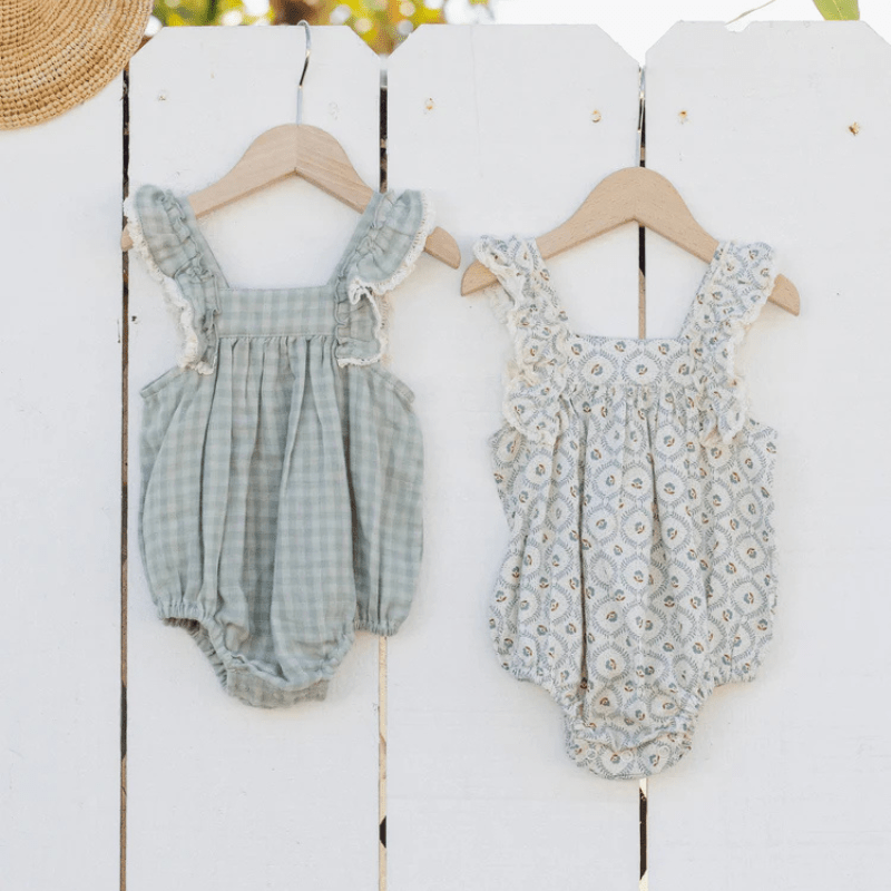 Maya Romper | Green Gingham by Rylee &amp; Cru - Maude Kids Decor