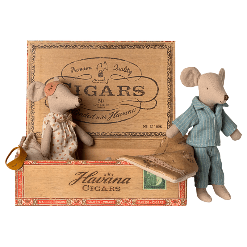 Mum and Dad Mice in Cigarbox by Maileg - Maude Kids Decor