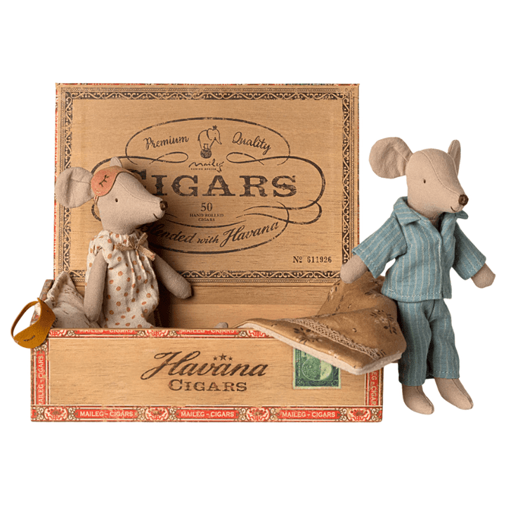 Mum and Dad Mice in Cigarbox by Maileg - Maude Kids Decor