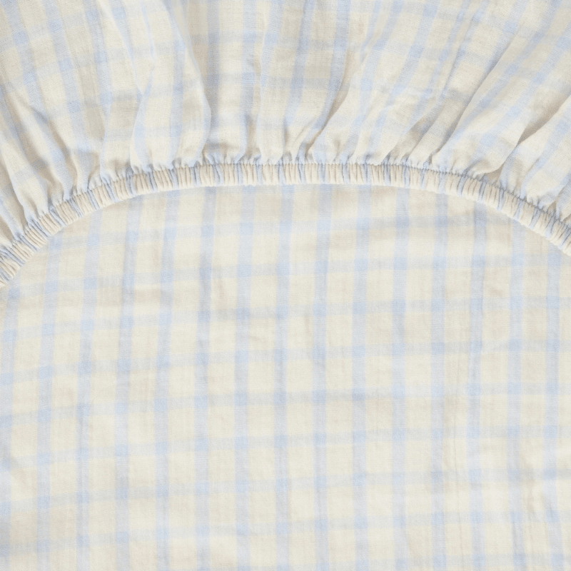 Muslin Fitted Single Sheet | Gingham Sky Blue by Garbo &amp; Friends - Maude Kids Decor