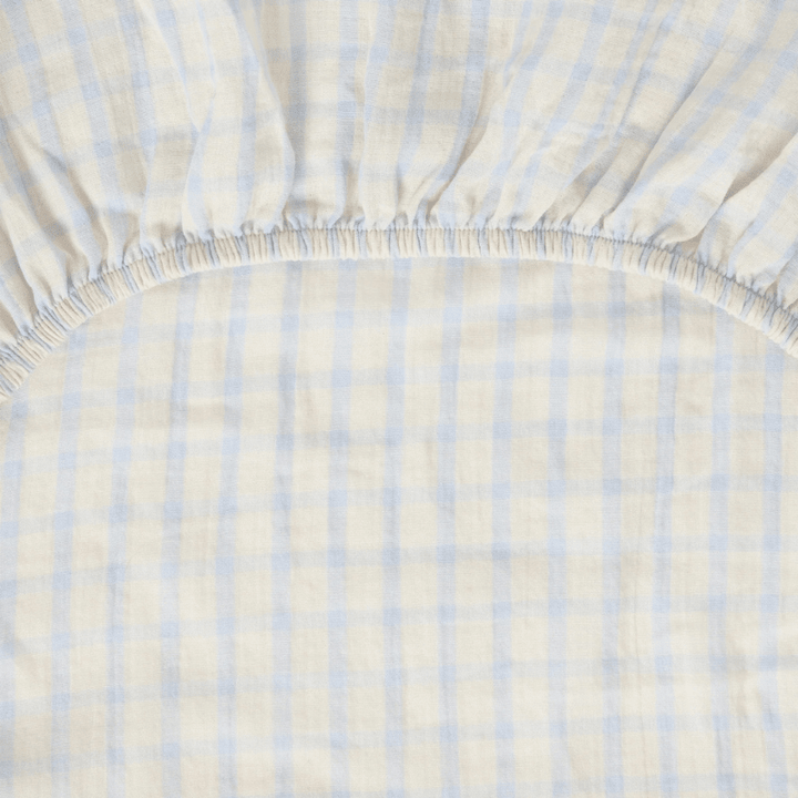 Muslin Fitted Single Sheet | Gingham Sky Blue by Garbo &amp; Friends - Maude Kids Decor