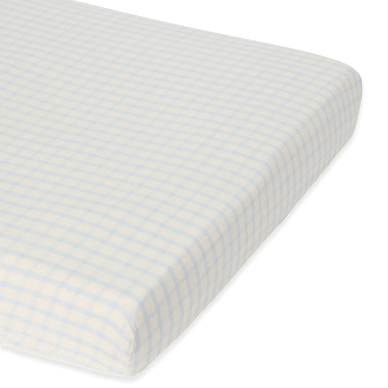 Muslin Fitted Single Sheet | Gingham Sky Blue by Garbo &amp; Friends - Maude Kids Decor