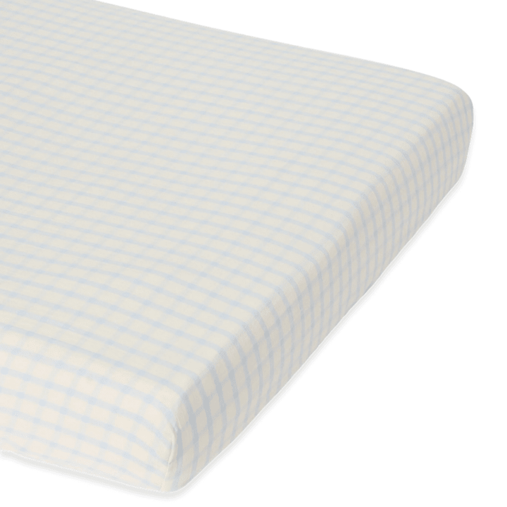 Muslin Fitted Single Sheet | Gingham Sky Blue by Garbo &amp; Friends - Maude Kids Decor