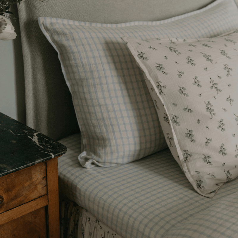 Muslin Fitted Single Sheet | Gingham Sky Blue by Garbo & Friends - Maude Kids Decor