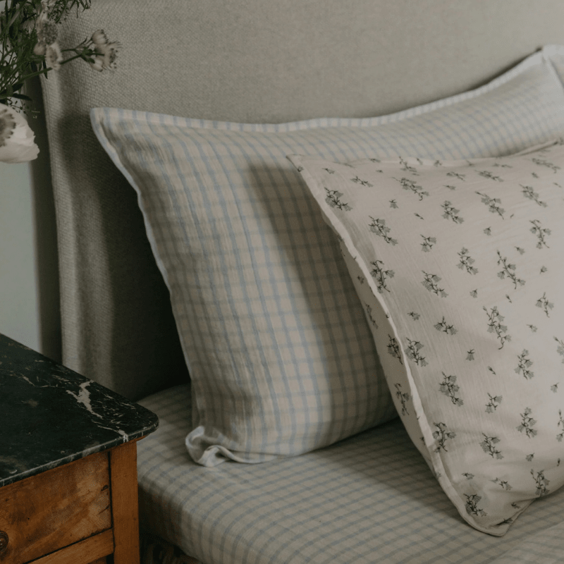 Muslin Single Pillowcase | Gingham Sky Blue by Garbo &amp; Friends - Maude Kids Decor