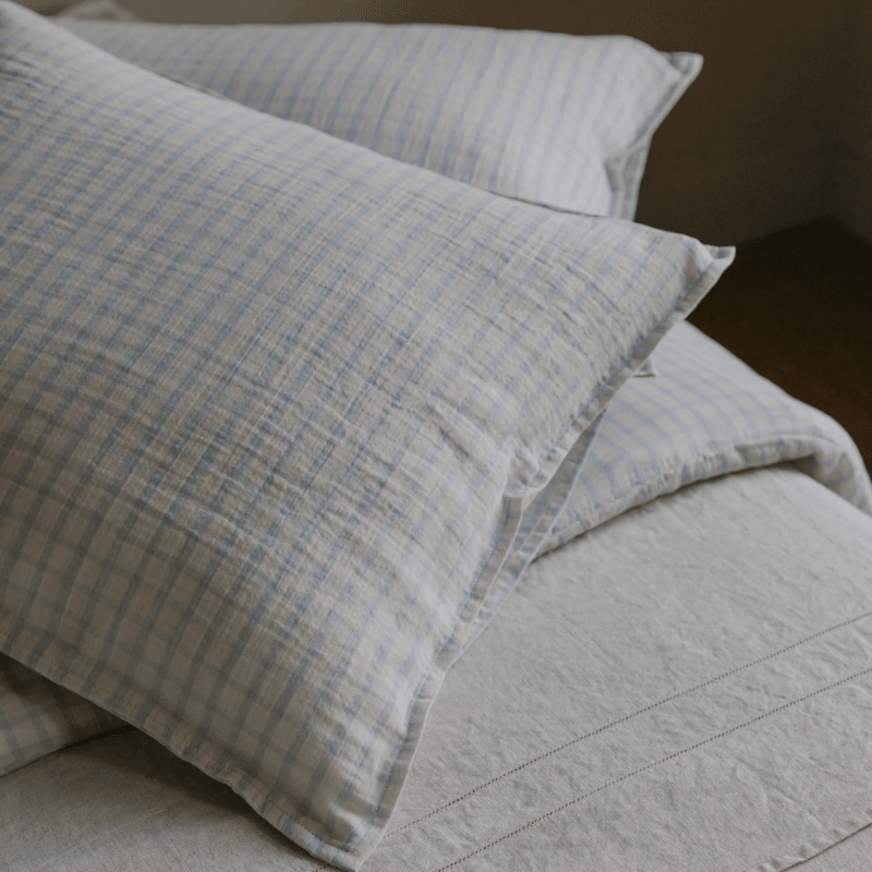 Muslin Single Pillowcase | Gingham Sky Blue by Garbo & Friends - Maude Kids Decor