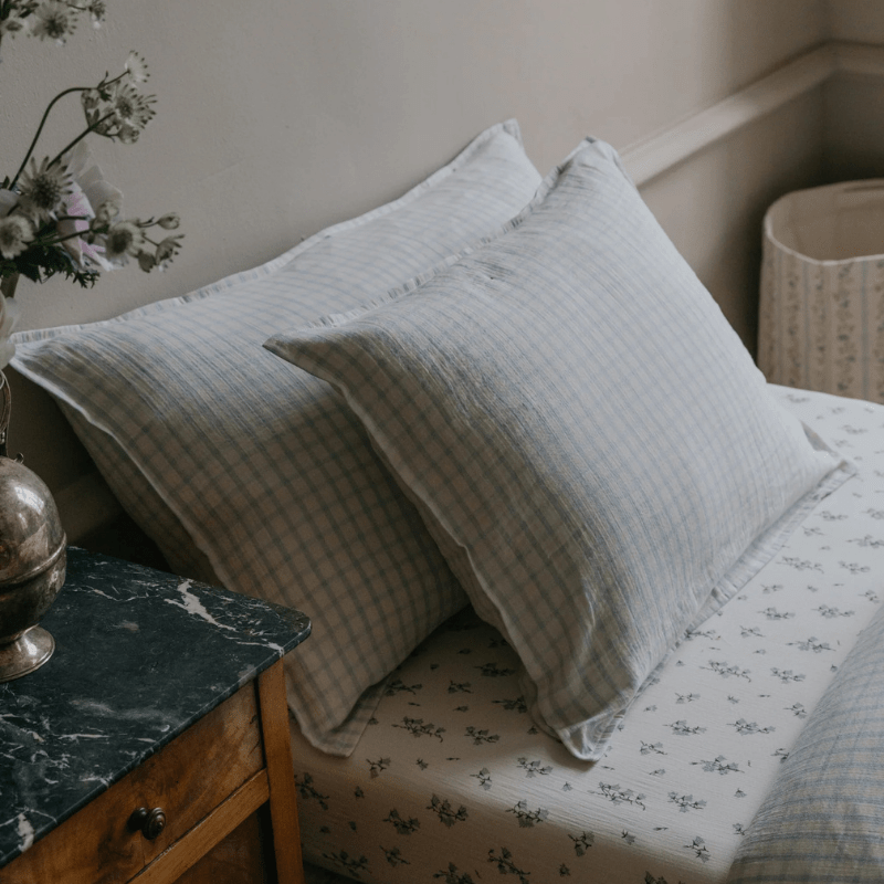 Muslin Single Pillowcase | Gingham Sky Blue by Garbo &amp; Friends - Maude Kids Decor