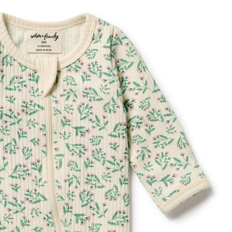 Organic Drop Needle Cotton Zipsuit with Feet by Wilson + Frenchy - Maude Kids Decor