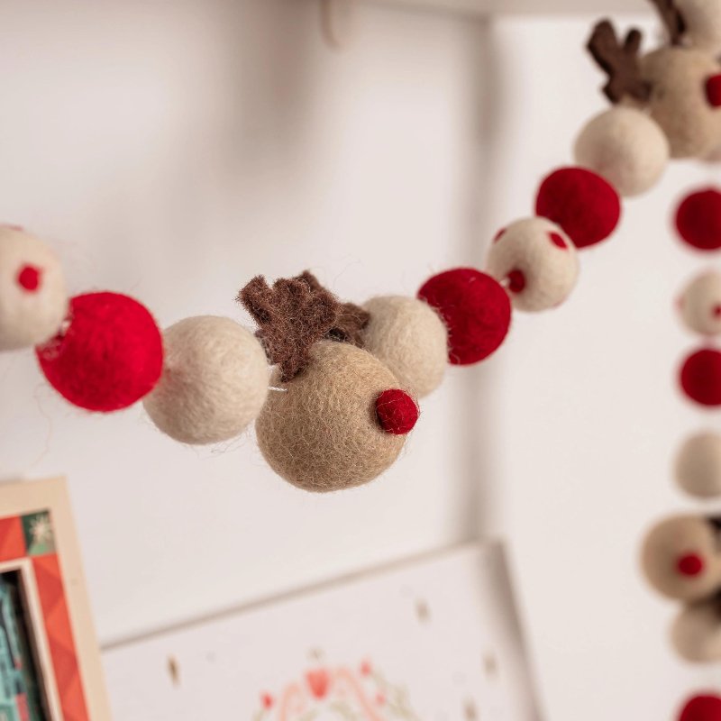 Red Reindeer Christmas Felt Garland by Lil' North Co. - Maude Kids Decor