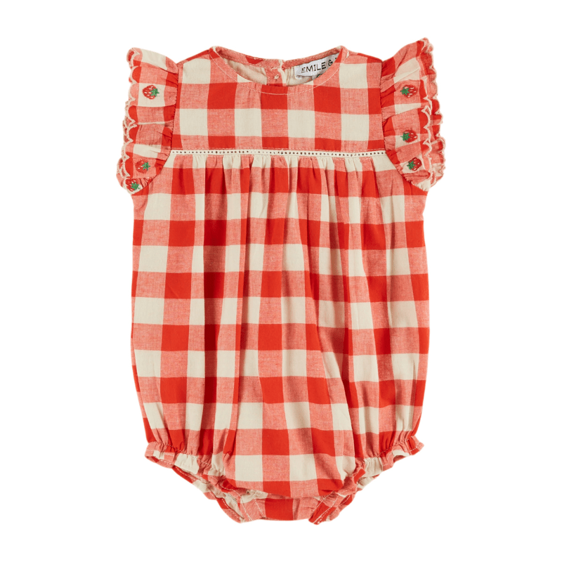 Strawberry Embroidered Romper | Vichy Rouge by Émile et Ida - Maude Kids Decor