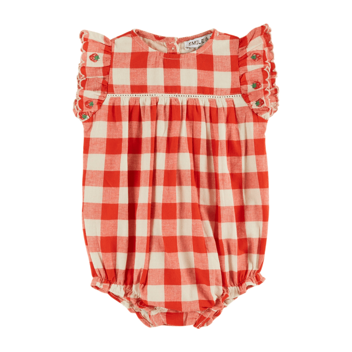 Strawberry Embroidered Romper | Vichy Rouge by Émile et Ida - Maude Kids Decor