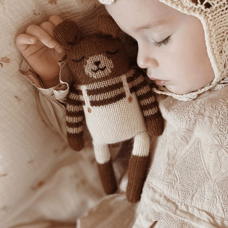 Teddy Alpaca Knit Toy | Ecru Overalls by Main Sauvage - Maude Kids Decor