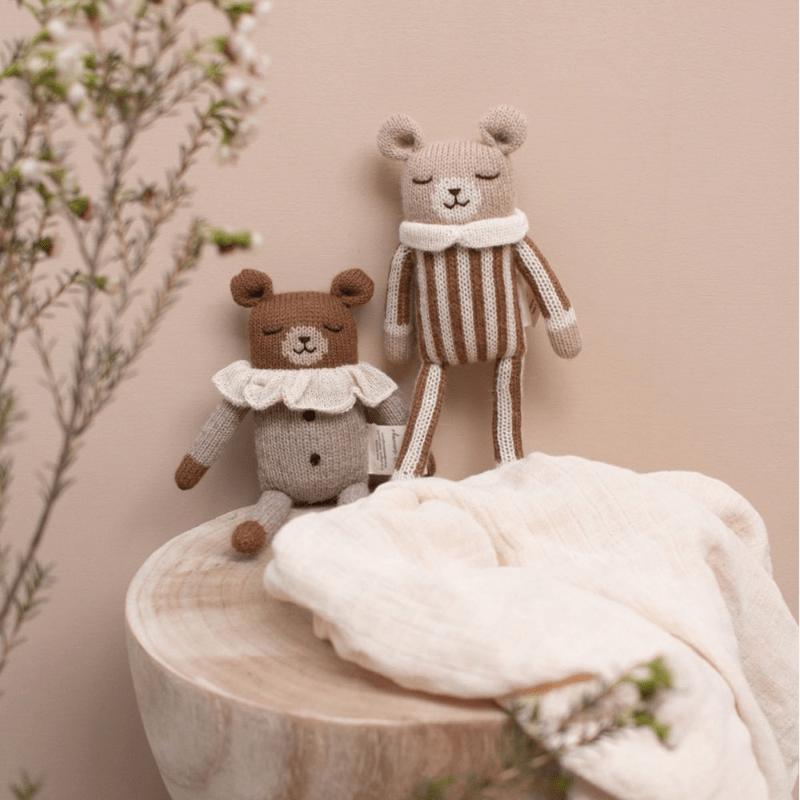 Teddy Alpaca Knit Toy | Nut Striped Jumpsuit by Main Sauvage - Maude Kids Decor