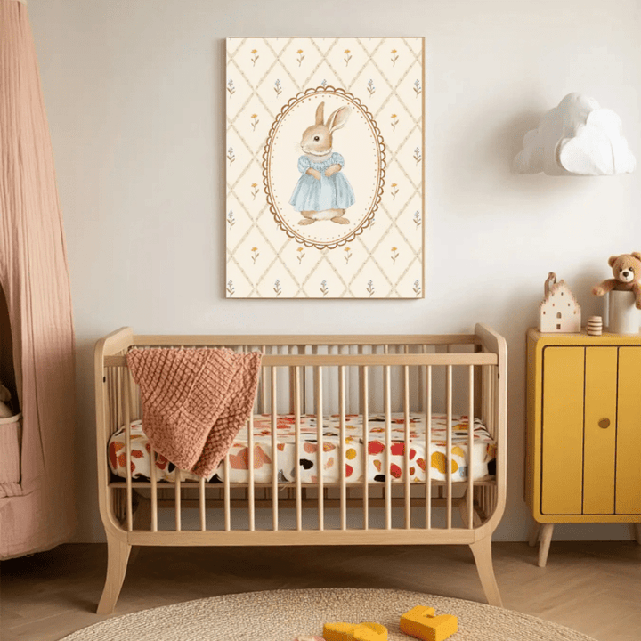 Vintage Rabbit Nursery Art Print | Blue Dress by Kumo Art Prints - Maude Kids Decor