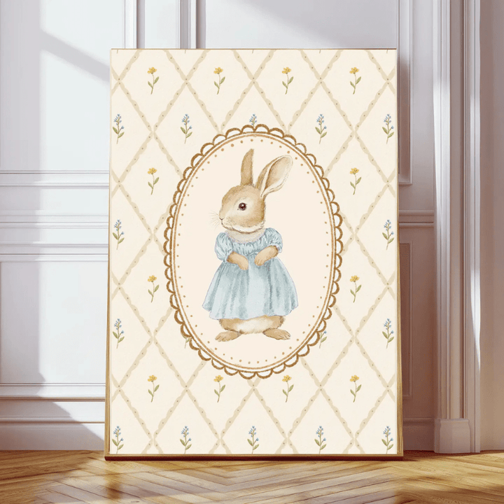 Vintage Rabbit Nursery Art Print | Blue Dress by Kumo Art Prints - Maude Kids Decor