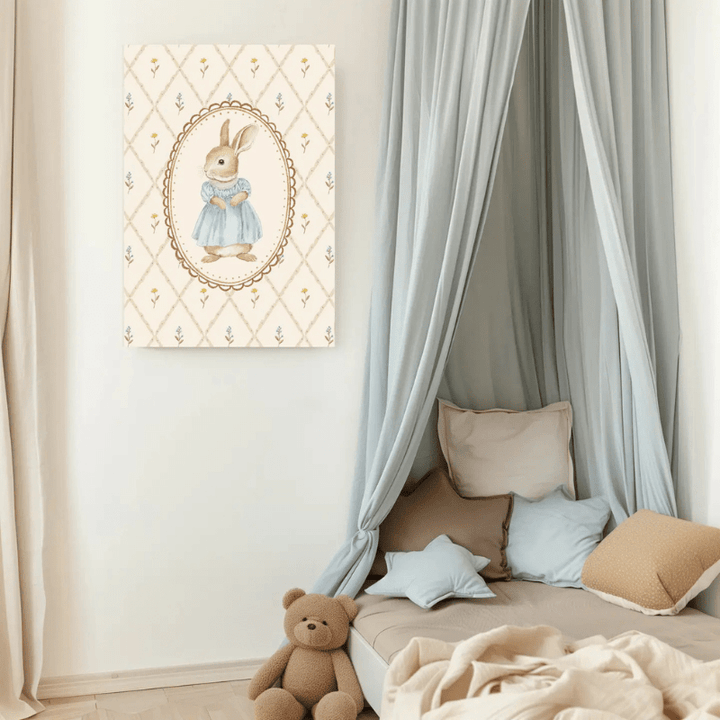 Vintage Rabbit Nursery Art Print | Blue Dress by Kumo Art Prints - Maude Kids Decor