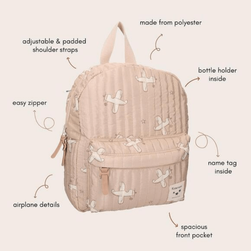 Wonderful Worlds Kids Backpack (7.3L) | Beige Airplanes by Kidzroom - Maude Kids Decor