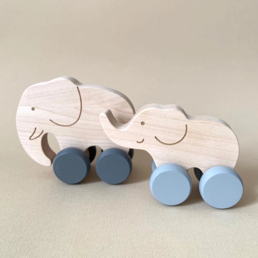 Wooden Mommy and Baby Elephants Rolling Toy by Briki Vroom Vroom - Maude Kids Decor