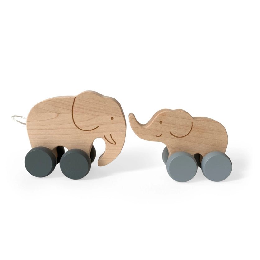 Wooden Mommy and Baby Elephants Rolling Toy by Briki Vroom Vroom - Maude Kids Decor