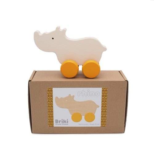Wooden Rhino Rolling Toy by Briki Vroom Vroom - Maude Kids Decor