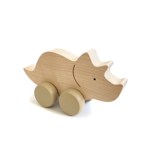 Wooden Triceratops Rolling Toy by Briki Vroom Vroom - Maude Kids Decor