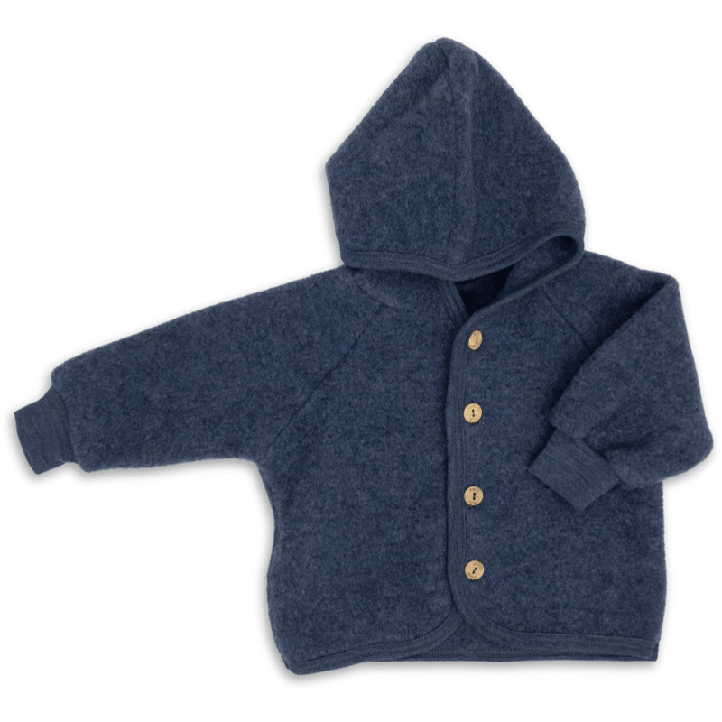 Wool Fleece Jacket With Wooden Buttons, IVN Best | Blue Mélange by Engel Natur - Maude Kids Decor