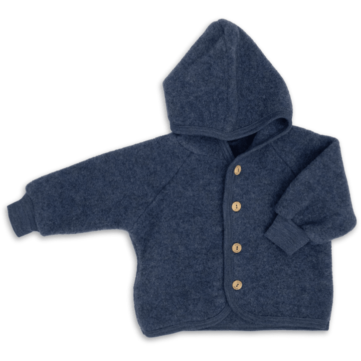 Wool Fleece Jacket With Wooden Buttons, IVN Best | Blue Mélange by Engel Natur - Maude Kids Decor