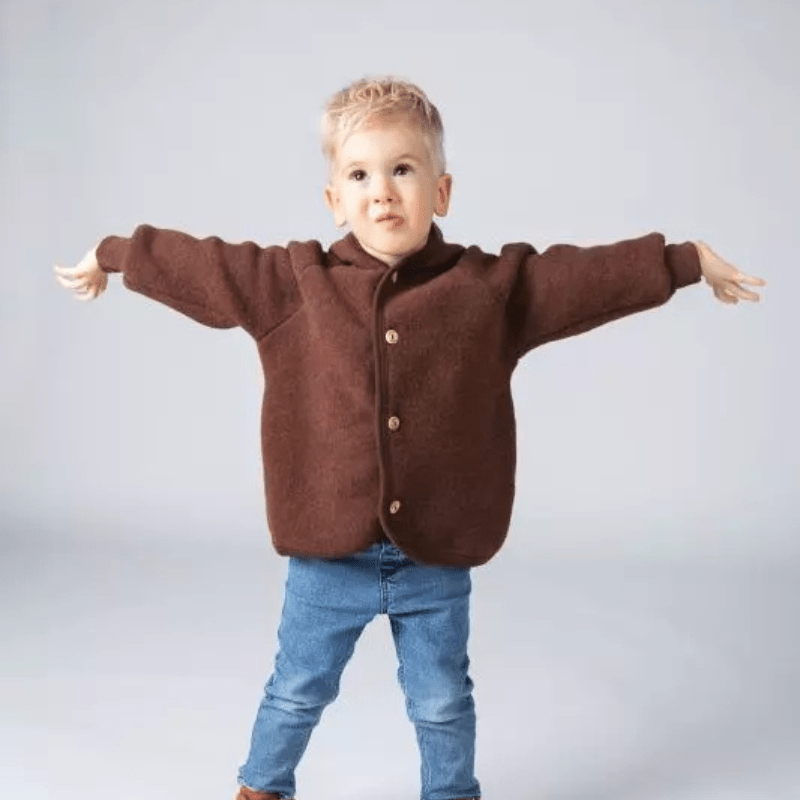Wool Fleece Jacket With Wooden Buttons, IVN Best | Cinnamon Mélange by Engel Natur - Maude Kids Decor