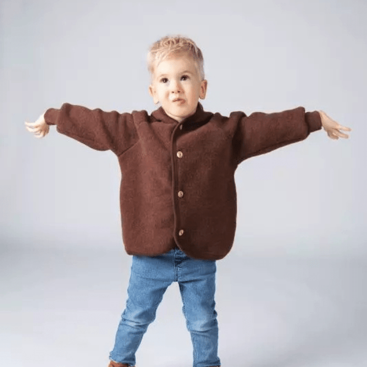 Wool Fleece Jacket With Wooden Buttons, IVN Best | Cinnamon Mélange by Engel Natur - Maude Kids Decor