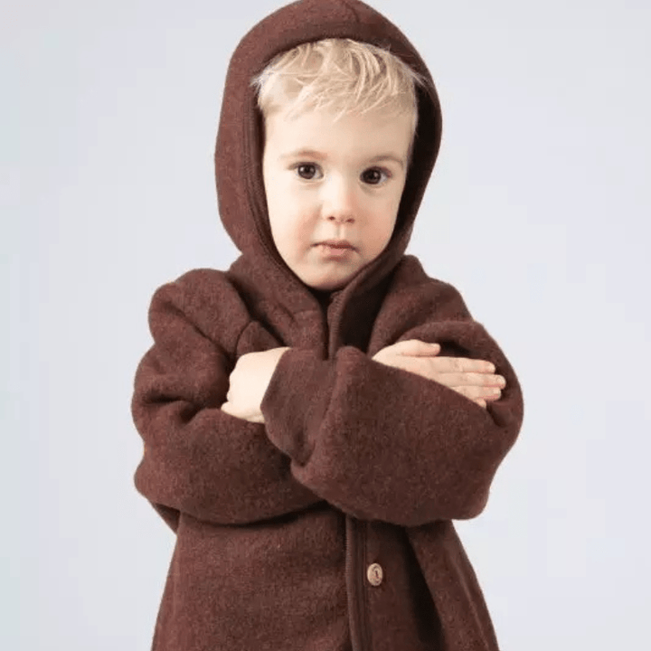 Wool Fleece Jacket With Wooden Buttons, IVN Best | Cinnamon Mélange by Engel Natur - Maude Kids Decor