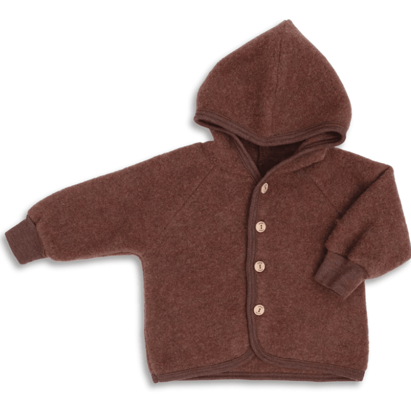Wool Fleece Jacket With Wooden Buttons, IVN Best | Cinnamon Mélange by Engel Natur - Maude Kids Decor