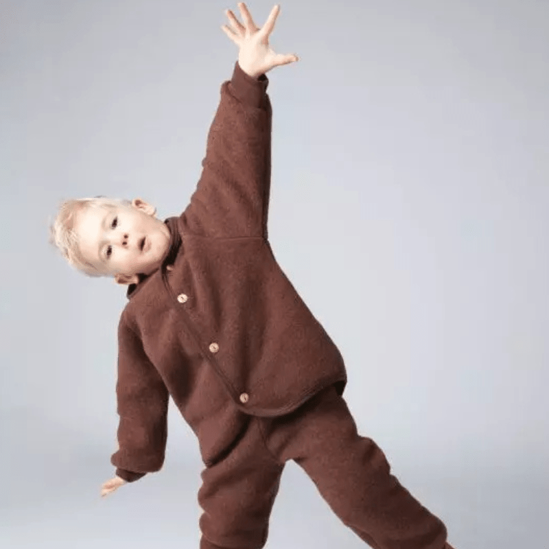 Wool Fleece Jacket With Wooden Buttons, IVN Best | Cinnamon Mélange by Engel Natur - Maude Kids Decor