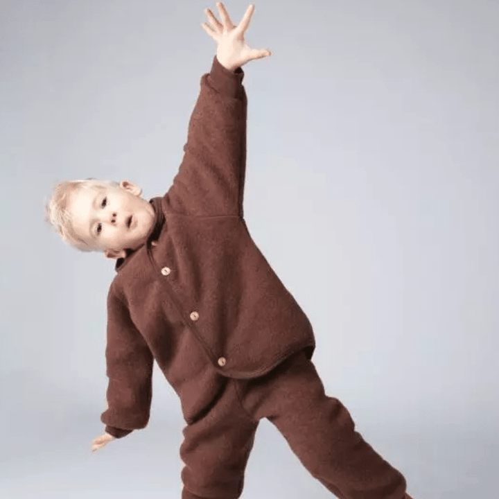 Wool Fleece Jacket With Wooden Buttons, IVN Best | Cinnamon Mélange by Engel Natur - Maude Kids Decor